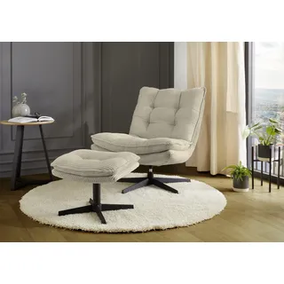 Jockenhöfer Relaxsessel Kasper Cord 76 x 85 x 87 cm Beige/Grau mit Hocker, drehbar
