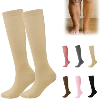 HOPASRISEE Mevery KompressionsstrüMpfe, Unisex StüTzstrüMpfe, Mevery KompressionsstrüMpfe Damen Gegen Krampfadern, Geeignet für Sport, Laufen, Reisen, Fitness und FußBall(Hautfarben,L/XL-3 Paar)
