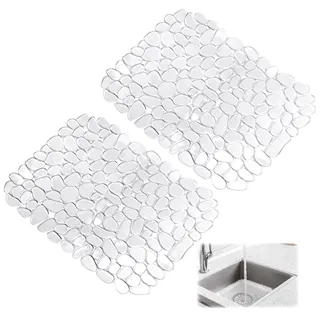 2 Stück Spülbeckeneinlage 30x40 cm, Kieselsteine Spülbeckenmatte, Spülmatte für Spülbecken, PVC Spülbecken Schutzmatte, Waschbecken Matte für Geschirr, Glaswaren, Gemüse (Transparent)