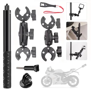 RATSTONE Für Insta 360 Motorrad Halterung,Für Insta 360 x4 Motorrad Bundle,360-Grad-Drehung,Double Clamp,Aluminiummaterial,Doppelte Stabilität,Für One Rs,Für Ace,Ace Pro