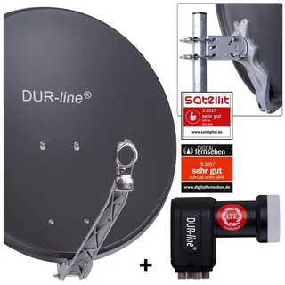 Dur-Line Select 60/65 cm Sat Anlage 4 Teilnehmer Set - Qualitäts-Alu-Satelliten-Komplettanlage - Sat-Spiegel
