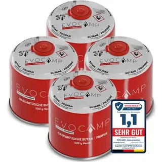 EVOCAMP 4x 500g Propan/Butan Gaskartusche mit Schraubventil - Zuverlässige Energie für Camping und Outdoor