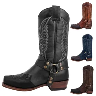 Stiefeletten Herren Mit Absatz, Mittelalter Schuhe Herren Wikinger Leder Cowboystiefel Schwarz, Hoch Westernstiefel Cowboy Stiefel Männer Gothic Western Stiefeletten Mit Absatz Lederstiefel Boots 38 - 39 EU