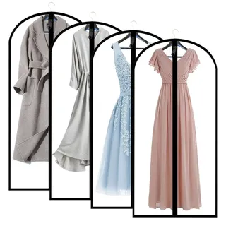 JSF Kleidersäcke mit Reißverschluss, 4 Stück Atmungsaktive Kleiderhülle- 160cm Kleiderschutz Mottensicher Durchscheinend Anzugsack für Lange Kleider, Abendkleid, Smoking Anzüge Mäntel Herren, Schutz