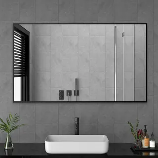 Goezes Wandspiegel 70x120cm Spiegel Schwarz Metallrahmen, 120x70cm Rechteckig Spiegel Dekorative HD Badspiegel mit Schwarz Rahmen, Badezimmerspiegel für Badezimmer, Wohnzimmer, Gäste WC