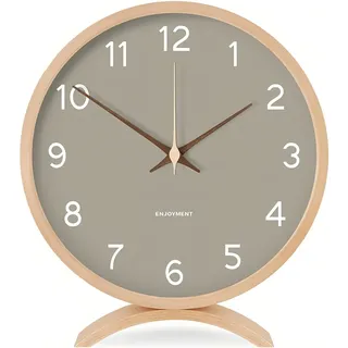 Maxspace Tischuhr Analog, 21cm Holz Tischuhr Batteriebetrieben, Grau Silent Tischuhren ohne Ticken für Schlafzimmer Büro Wohnzimmer Deko Modern (Grau)