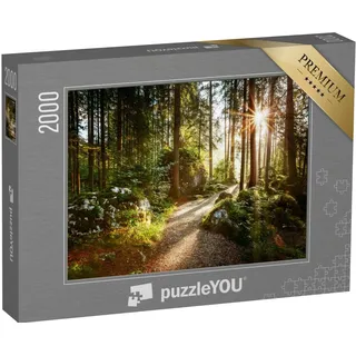 puzzleYOU: Puzzle 2000 Teile „Magische Landschaft und Weg durch den Wald in der Morgensonne“ – aus der Puzzle-Kollektion Wälder, Wald & Bäume