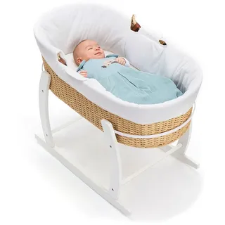 Fillikid Moseskorb Set mit Schaukelgestell inkl. Innenbezug & Matratze - Weiß Natur