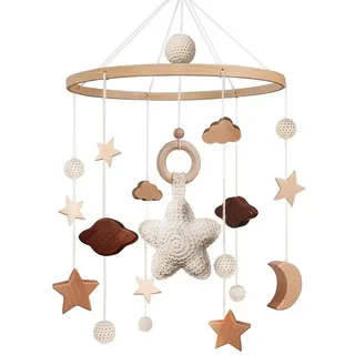 TUWENA Windspiel Mobile Baby Bettglocke mit Sterne Holz Mädchen Hängende, für Babybett Kinderbett