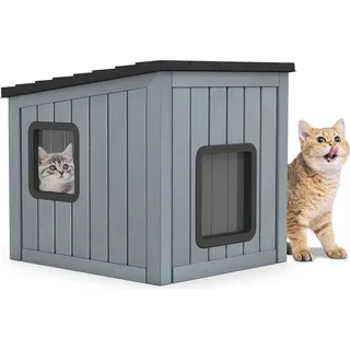 Costway Katzenhaus Outdoor Winterfest 62,5 x 54 x 56,5 cm Grau