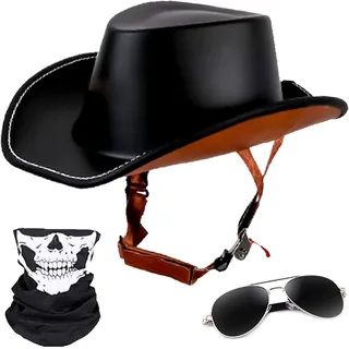 Motorradhelm Halbschalenhelm mit ECE, Vintage Cowboyhut Helm Scooter-Helm Offenem Helm Chopper Helm, für Herren Damen für Cruiser Scooter Chopper