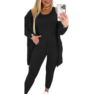 dalamirra Damen Elegante Jogging Anzug Hosenanzug Bequeme 3-teilige ärmellose Tank Top und Jogging Bottoms und Cardigan Set Freizeit Anzug Casual Outfit Frauen DREI Set Sport Anzug Mode Sportswear - XL