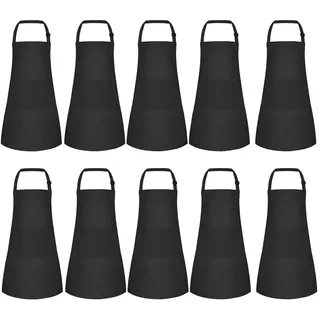 Jooehyer 10er-Pack Kinderschürzen, Verstellbare Kinderschürze mit 2, Malschürze für Kochen, Backen, Malen, Schwarz