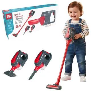 Dirt Devil Spielzeug Staubsauger 3-in-1 - Kinderstaubsauger mit 2 Aufsätzen - Funktionierende Saugfunktion und Realistische Geräusche - Für Jungen und Mädchen ab 3 Jahre - Kinderspielzeug - Rot/Grau
