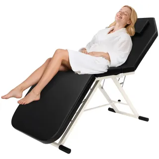 Mit 3 Zonen Klappbar Therapieliege Kosmetikstuhl Massageliege Massagebank Kosmetikliege Faltbarer Massagestuhl Bett Pvc Salon SchöNheit Couch Tragbare Tattoo Spa Gesichtsbett Beauty (Schwarzes)