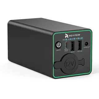 RoyPow Powerbank mit zigarettenstecker 30W PD Tragbares Ladegerät USB-C Power Bank mit 12V DC Anschluss für Dashcam Auto Geräte Laptop MacBook Air Astrofotografie iPhone Kompressorkühlbox