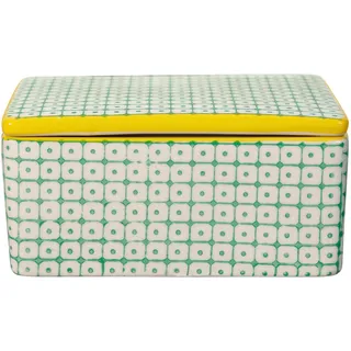 Bloomingville Carla Retro Butterdose mit Deckel für ein 250 g Vintage Butter L 13 x H 6 x B 10 cm Grün Gelb Keramik