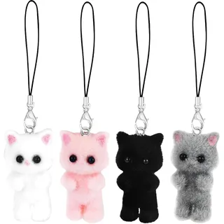 GlamRays 4 Stück Katzen Handy Anhänger Ästhetischer Y2K Phone Charm, Süßes Telefon Lanyard String, Katze Cute Keychain Koi Karpfen für Handytasche, Schlüsselanhänger