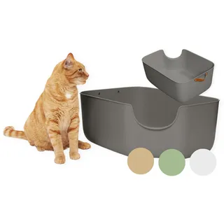 PiuPet® Katzentoilette - Moderne Toilette für Katzen - Katzenklo groß mit hohen Wänden - großes Katzenklo - Offenes Katzenklo | Katzentoiletten | Katzen Klo | Katzenklo Offen (Grau)