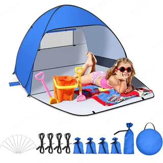 Jsdoin Strandmuschel PopUp Zelt Wurfzelt UV Schutz Zelt XL Garten Camping Blau
