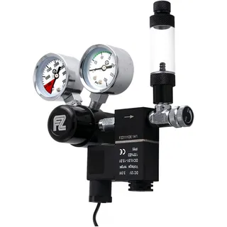 FZONE CO2 Druckminderer Aquarium Regler W21.8 für seitlich offene Zylinder | DC-Magnetventil, gut ablesbare Doppelanzeige, robust, sicher, Blasenzähler & Rückschlagventil für CO2-Aquariumsysteme