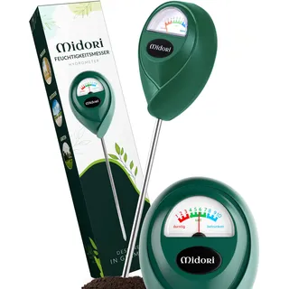 Midori Boden-Feuchtigkeitsmesser für Pflanzen | 1 Stück, Messgerät Feuchtigkeitsmessgerät in Grün 26,5cm Gesamtlänge mit 17,5cm langer Edelstahl-Sonde