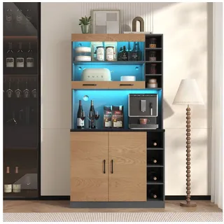 Odikalo Küchenbuffet Küchenschrank Vitrine Sideboard Ablagefach Weinregal Schwarz/Grau grau