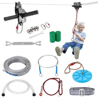 Vevor Zipline Seilrutsche, 30,48 m Seilbahn, Zip Line Kit bis 150 kg, Backyard Zip Line Kit mit Verbessertem Federbremssystem, Seilbahn für Garten (Nur für Teenager. Nicht für Erwachsene.)