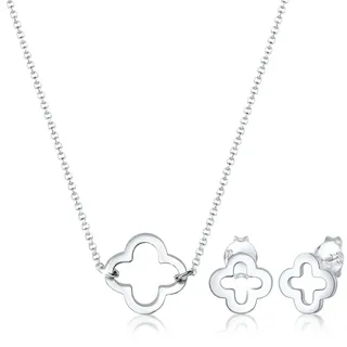Elli Damen Echtschmuck Schmuckset Halskette Kette Ohrringe Stecker Kleeblatt Glücksbringer in 925 Sterling Silber 40 cm Länge