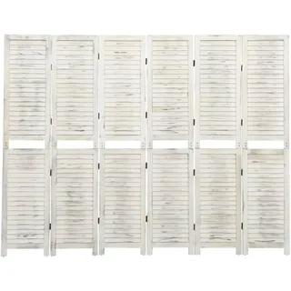 Paravent Outdoor Wetterfest Blackout Curtain 6-TLG. Raumteiler Antikweiß 215x166 cm Massivholz