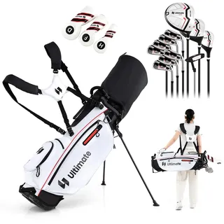 GYMAX komplettes Golfschläger Set für Damen, 15-teiliges Golf Set mit Standtasche & Regenschutz, Golfset mit 460CC & 1 Driver & 3 Fairway & Hybrid & 5/6/7/8/9/P/S Eisen (Rot)