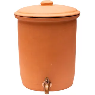 Village Decor Terrakotta-Wassertopf mit Deckel, Glas und Wasserhahn aus 304 Edelstahl, vorgebrannter Terrakotta-Schlamm (Fassungsvermögen 6000 ml)