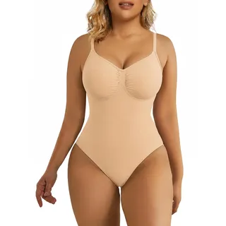 SHAPERX Shapewear Damen Bauchweg Bodysuit Formender Body Shaper Sculpting Tanga mit Verstellbarer Schultergurt - S-M