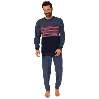 normann Frottee Pyjama Schlafanzug Bündchen Rundhals Blau 54