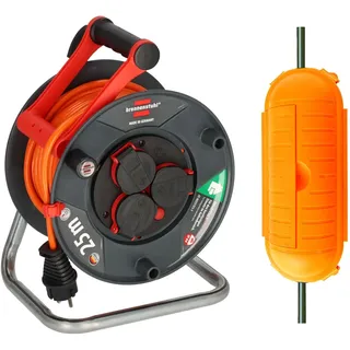 Brennenstuhl Garant V2 IP44 Kabeltrommel 25m outdoor (Made in Germany, Kabel in Signalfarbe orange, kurzfristiger Einsatz im Außenbereich) & Safe-Box BIG IP44 / Schutzbox für Verlängerungskabel, gelb