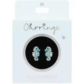 Depesche 13914.020 Glitzer Stecker-Ohrringe in Silber, mit Seepferdchen Motiv und Glitzersteinen, als kleines Geschenk