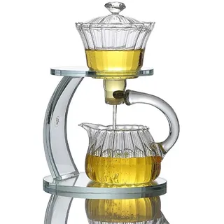 YoeEoay Semi Automatic Glass Tea Set, Hochwertig Halbautomatisches Teeset, Lazy Kungfu Glasteeservice, Tea Pot Sets for Adults Magnetische Teekanne, Teetassen Set Mit Kanne(Transparent)