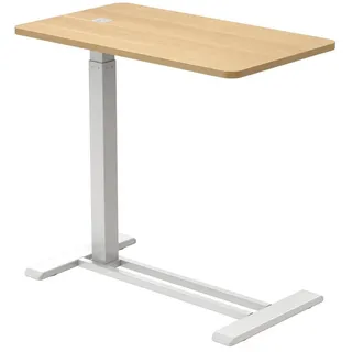 Spacetronik Höhenverstellbarer Beistelltisch mit Rollen | Mobiler Stehpult Höhenverstellbar 66–106 cm, Laptoptisch für Couch, Bett & Homeoffice, Tischplatte 70x40 cm, Weiß/Holz
