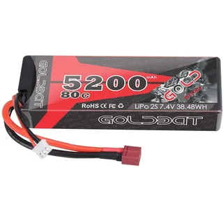 GOLDBAT RC Batterie 5200 mAh 7.4 V 2S 80C LiPo Batterie Akku mit Deans Stecker für RC Auto Boot LKW Heli Flugzeug(one Pack) ... ...