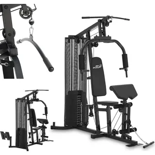 ArtSport Kraftstation ProfiGym 3000 mit 14 Gewichten, 77 kg - Bizeps, Lattzug, Butterfly - Schwarz