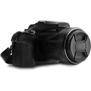 MegaGear MG1533 Nikon Coolpix P1000 Ever Ready Leder Kamera Halbtasche mit Trageriemen - Schwarz