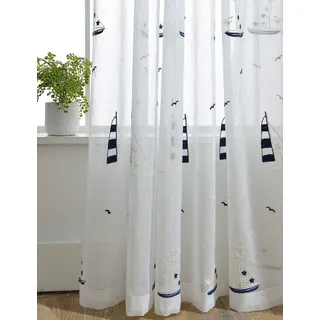 Lactraum Gardine Kinderzimmer Jungen Maritim Segelboot Bestickt Voile mit Universalband H245 x B100 cm