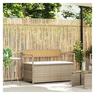 vidaXL Gartenbank mit Stauraum und Kissen Beige Poly Rattan
