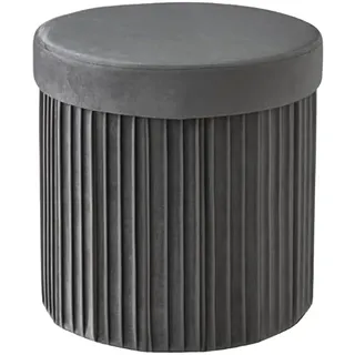 Relaxdays Hocker Samt, mit Stauraum, gepolstert, faltbar, HxD: 38 x 38 cm, runder Beistellhocker, dunkelgrau