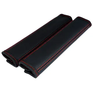 L & P Car Design Gurtpolster Gurtschoner Auto in Schwarz mit roter Naht Sicherheitsgurt, (2 Stück), Echtleder rot|schwarz