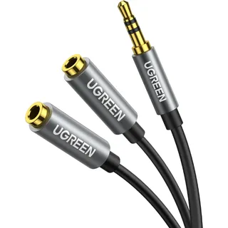 UGREEN Audio Splitter 3,5mm Aux Splitter Verlängerung Kabel für Zwei Kopfhörer, Klinke Splitter kompatibel mit Kopfhörer, Handy, PC, Tablet, Headset, Autoradio, Lautsprecher usw. 20cm Grau