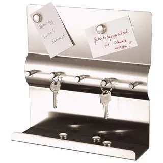 Testrut axentia 116736 Schlüsselboard in Silber, Memoboard aus rostfreiem Edelstahl, Schlüsselbrett mit fünf,Schlüsselhaken, Schlüsselleiste mit mit fünf Magneten, 25x25x7.5 cm
