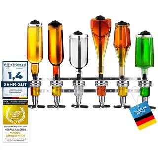 Bar-Butler zur Wand-Montage, 6-Fach Flaschen-Halter mit 4cl-Dosierer Getränkespender für Schnaps & Wein, Getränkeportionierer, Zapfsäule & Bar Accessoire (6-Fach)