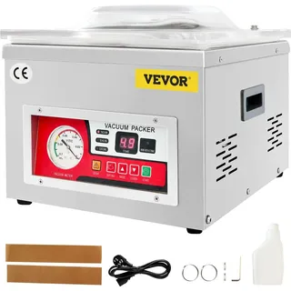 Vevor Vakuumierer DZ-260A Kompakter Profi-Kammervakuumierer 180W Motor 6,5 cbm/h Vakuumiergerät 33x25cm Dichtungsgröße Geeignet für Haushalten Supermärkten Lebensmittelfabriken,