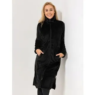 MONT CHALET Damen-Hauskleid uni Fellimitatbesatz Mikrofaser Chinchilla Stehkragen